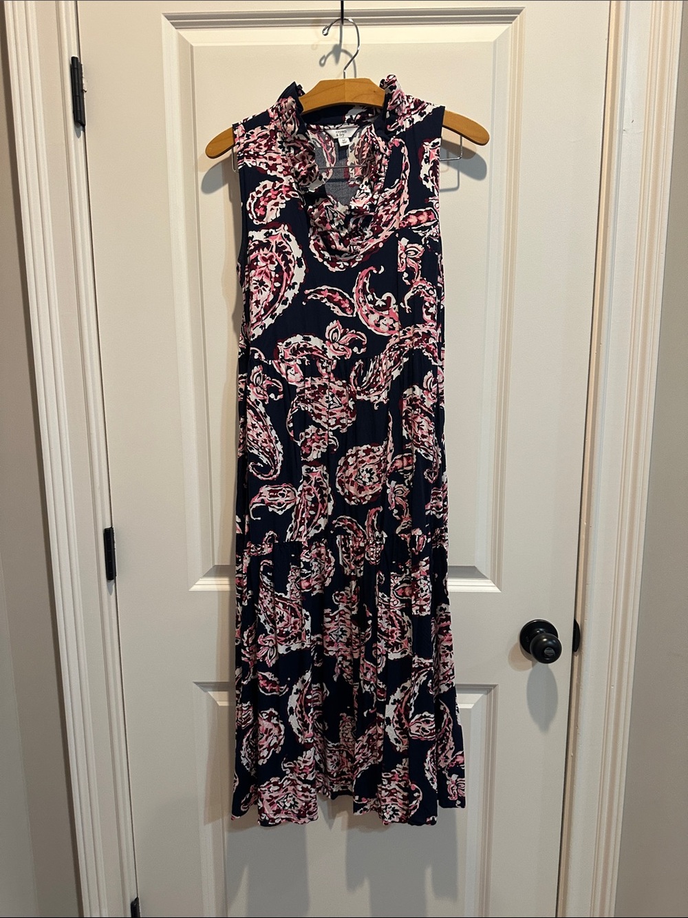 crown & ivy Navy Maxi Dress with Pink Paisley Print
